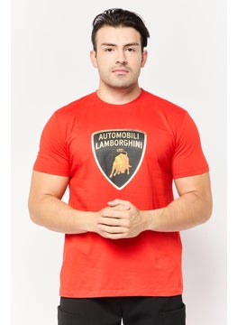LAMBORGHINI Men Crew Neck Short Sleeves Graphic Printed T-Shirt, Red  - Image 1