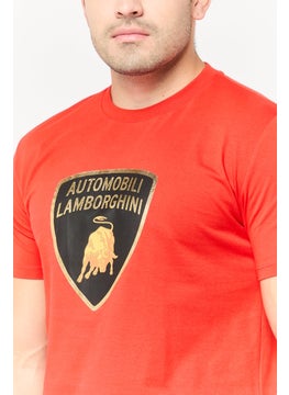 LAMBORGHINI Men Crew Neck Short Sleeves Graphic Printed T-Shirt, Red  - Image 3