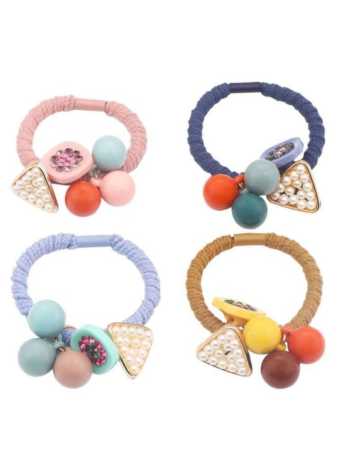 Ewandastore 4 Pcs Pearl Hair Ties Rhinestone Ponytail Holder Hair Ropes Elastic Hair Band Stretchy Flower Headwears Hair Accessories for Women Girls - Image 1