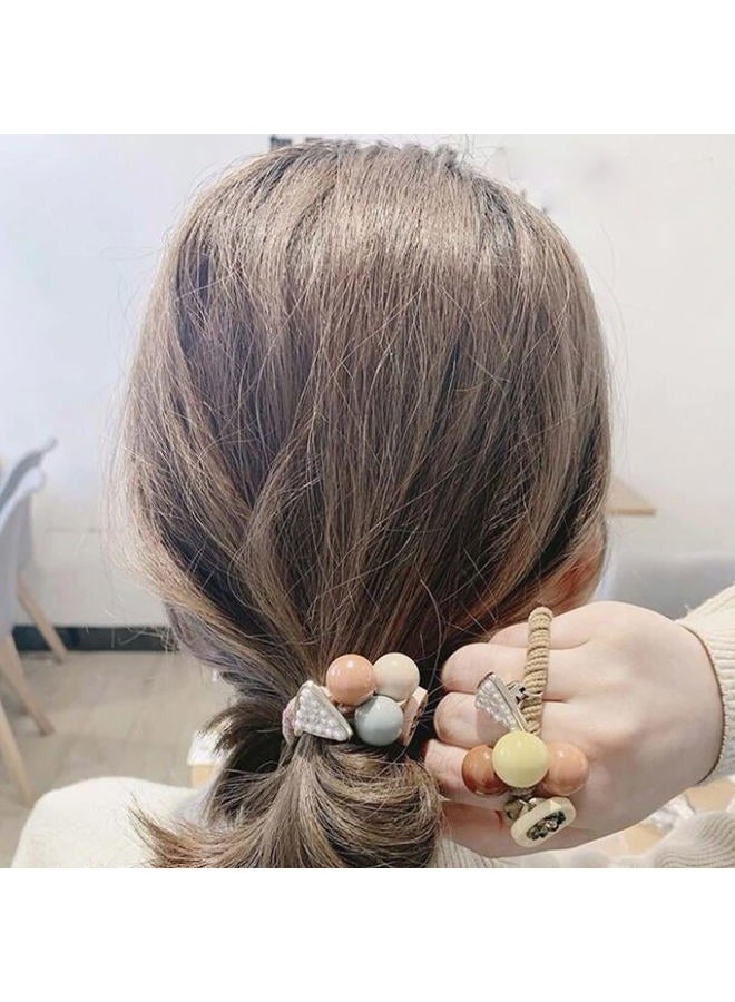 Ewandastore 4 Pcs Pearl Hair Ties Rhinestone Ponytail Holder Hair Ropes Elastic Hair Band Stretchy Flower Headwears Hair Accessories for Women Girls - Image 5