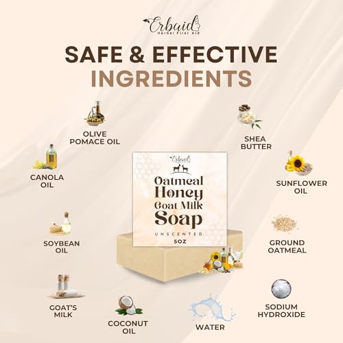 Erbaid Oatmeal Soap – Natural Oatmeal & Honey Goat Milk Bar – Face & Body Wash for Eczema, Psoriasis, Dry, Itchy, Sensitive Skin Relief – Unscented Soap Great for Kids, Babies – Handcrafted, Made in USA - Image 5