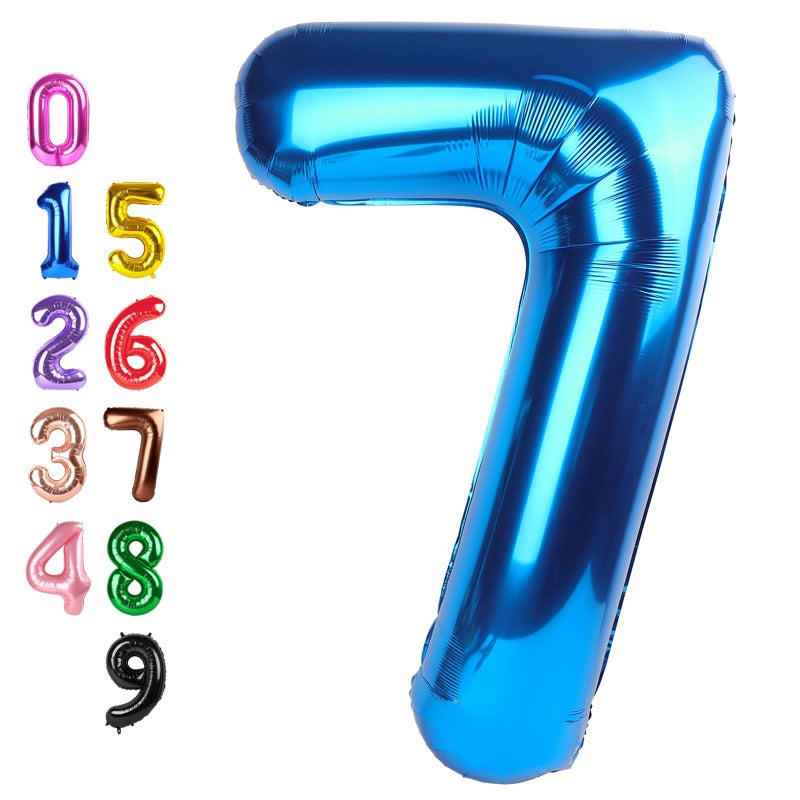 Enyeopd 7 Balloon Numbers, 6 7 Birthday Decorations, Six Seven Decoration 40 Inch 7 Balloons for Birthday Party, Dark Blue Number Balloons for 7, 17, 27 Game Competition Wedding Anniversaries Party - Image 1