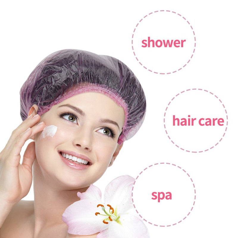 Disposable Shower Cap 100-Pack White Waterproof Thickened Plastic - Super Elastic 18.5 Inch for Home Beauty Salon Travel Hospital Food Service - Image 4