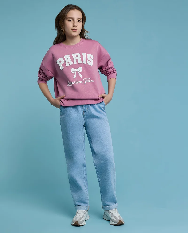 أر أند بي Printed Sweatshirt with Crew Neck and Long Sleeves