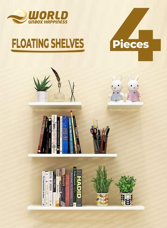 Eworld Set of 4 Floating Shelves, Stylish Wall Mounted Ledges for Bedrooms, Living Rooms, Bathrooms, and Kitchens, Elevate Your Home and Office Decor with Creative Wall Hanging Bookshelves - Image 1