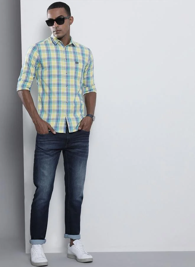 The Indian Garage Co Men Yellow Checkered Casual Shirt