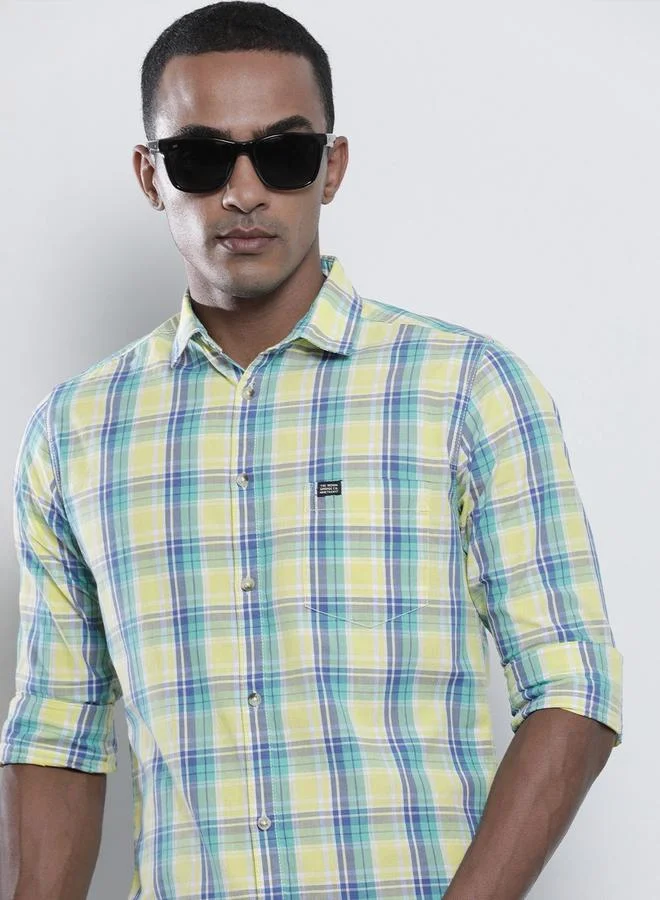 The Indian Garage Co Men Yellow Checkered Casual Shirt