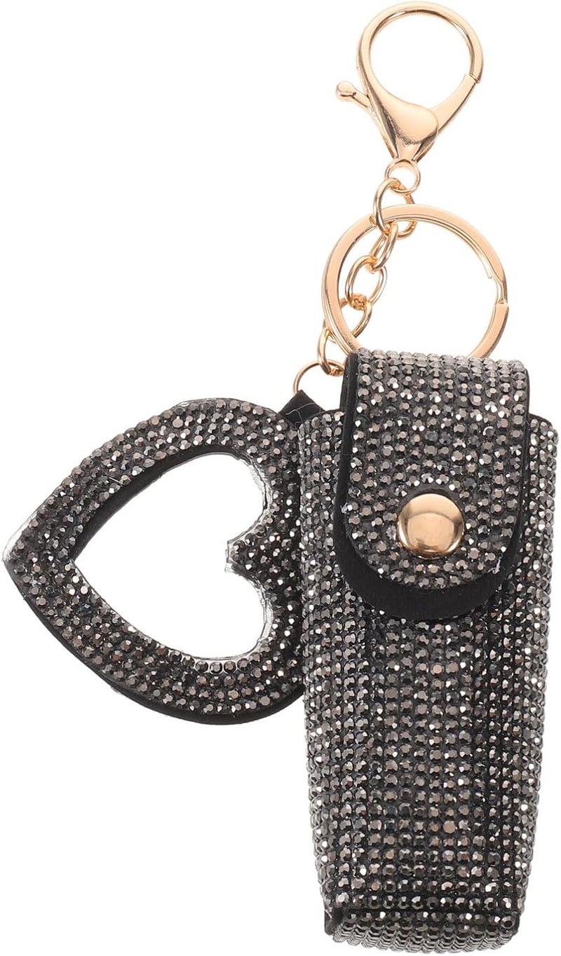 Lipstick Keychain Holder: Rhinestone Lip Gloss Holder with Mirror - Small Lipstick Pouch for Purse and Bag - Mini Travel Makeup Organizer, Mother's Day, Black - Image 1