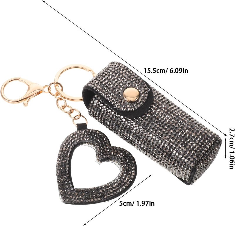 Lipstick Keychain Holder: Rhinestone Lip Gloss Holder with Mirror - Small Lipstick Pouch for Purse and Bag - Mini Travel Makeup Organizer, Mother's Day, Black - Image 2