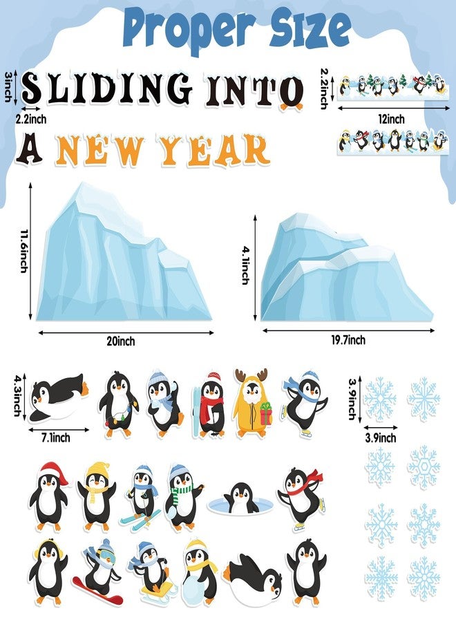 Haooryx Winter Sliding Into A New Year Penguin Bulletin Board Set - 135Pcs Penguin Paper Cut-Outs Blackboard Border Nametag Set for Christmas Party Home School Classroom Whiteboard Window Wall Decor - Image 3