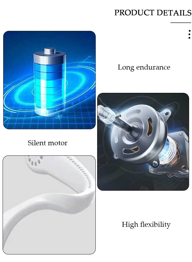 DUNISO مروحة عنق محمولة، مروحة عنق بدون شفرات، 3 سرعات قابلة للتعديل، مروحة عنق شخصية تعمل بالبطارية القابلة لإعادة الشحن عبر USB للمكتب، السفر، الرياضة، المنزل، الهواء الطلق - Image 4