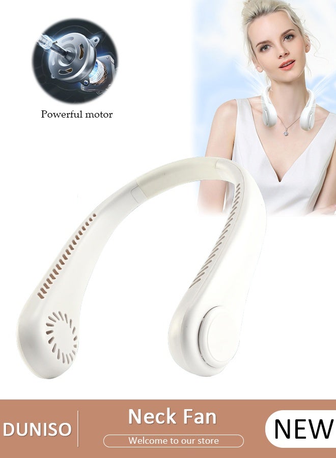 DUNISO مروحة عنق محمولة، مروحة عنق بدون شفرات، 3 سرعات قابلة للتعديل، مروحة عنق شخصية تعمل بالبطارية القابلة لإعادة الشحن عبر USB للمكتب، السفر، الرياضة، المنزل، الهواء الطلق - Image 1