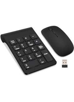 MOXO Wireless Numeric Keypad Mini 2.4G 18 Keys Number Pad Portable Silent Financial Accounting Numeric Keypad Keyboard Extensions with Wireless Mouse for Laptop PC Desktop Notebook (Black)  - Image 1