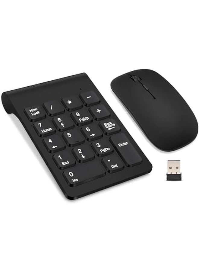 MOXO - Wireless Numeric Keypad Mini 2.4G 18 Keys Number Pad Portable Silent Financial Accounting Numeric Keypad Keyboard Extensions with Wireless Mouse for Laptop PC Desktop Notebook (Black) - Image 1