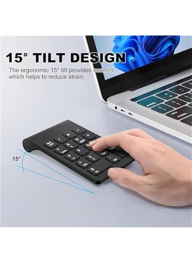 MOXO - Wireless Numeric Keypad Mini 2.4G 18 Keys Number Pad Portable Silent Financial Accounting Numeric Keypad Keyboard Extensions with Wireless Mouse for Laptop PC Desktop Notebook (Black) - Image 1