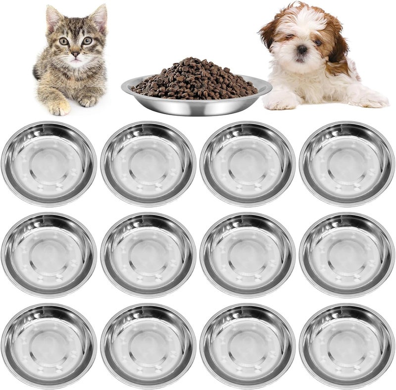 Kathson Shallow Stainless Steel Cat Bowls 12 Pcs Whisker Fatigue Cat Dishes Flat Dog Feeding Saucers Pet Food and Water Plate Set for Kitten Puppy and Other Small Animals (7.00 Inch Dia) - Image 1