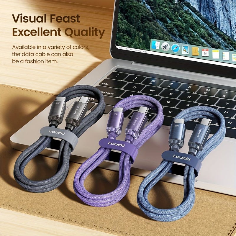 كابل USB-C إلى USB-C شحن سريع 60W PD لون أرجواني بطول 1 متر (3.3 قدم) لنقل البيانات مع شريحة E-Marker من النوع C، شاحن للأجهزة المحمولة وأجهزة الكمبيوتر المحمولة. - Image 2