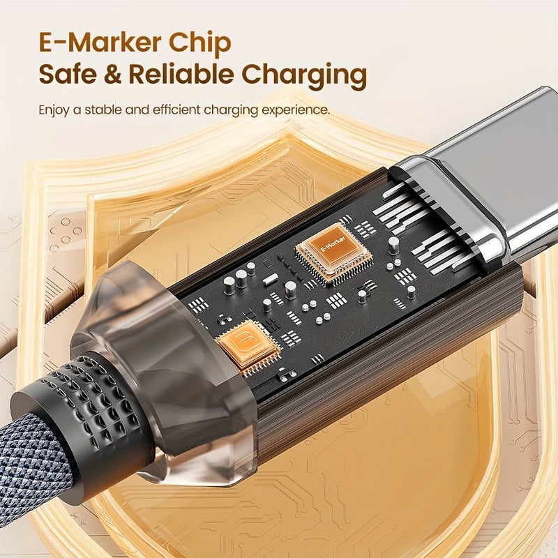 كابل USB-C إلى USB-C شحن سريع 60W PD لون أرجواني بطول 1 متر (3.3 قدم) لنقل البيانات مع شريحة E-Marker من النوع C، شاحن للأجهزة المحمولة وأجهزة الكمبيوتر المحمولة. - Image 5