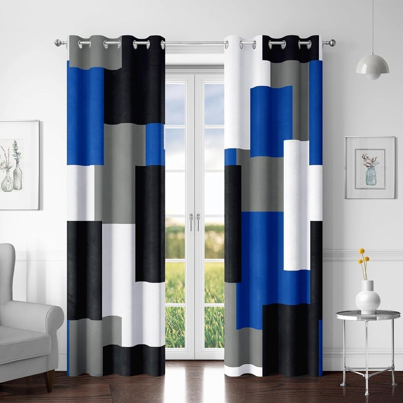 Tyrot Royal Blue 100% Blackout Curtains for Bedroom 84 inch Long 2 Panels Set Modern Abstract Geometric Black Out Curtains Blue Gray Insulated Room Darkening Window Drapes for Living Room, 52Wx84L - Image 1