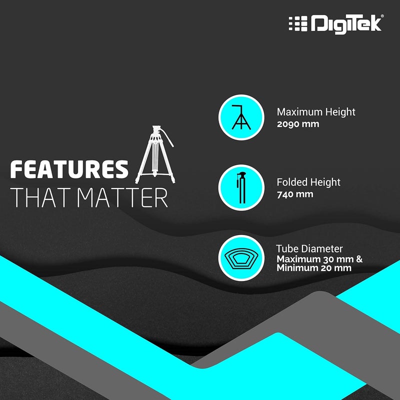 Digitek ® (DTR 690 VD PRO) Professional 209cm Foldable Tripod with Aluminum Alloy & Rubberized Legs, 3 Section Adjustment, 6kg Max Load, Lightweight 2.15kg, Seamless Digital SLR & DV Camera's Shoots - Image 2