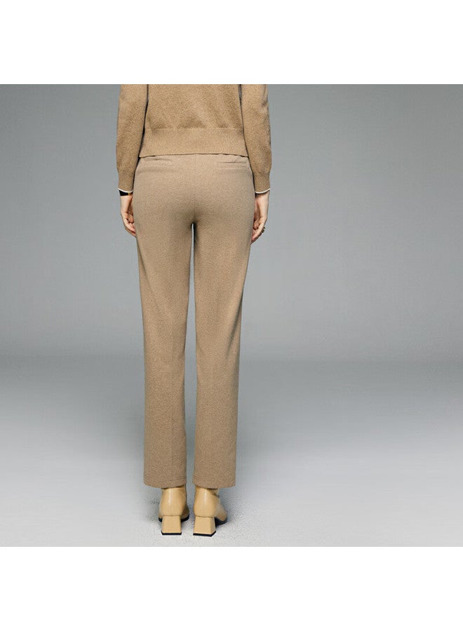 Yanyee Fashion High-waist Casual Pants For Women Winter Premium Vintage Fleece-lined Cropped Pants Khaki S/36 - Image 2