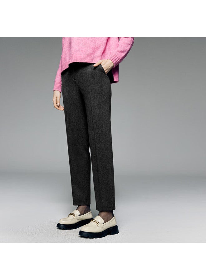Yanyee Fashion High-waist Casual Pants For Women Winter Premium Vintage Fleece-lined Cropped Pants Khaki S/36 - Image 1