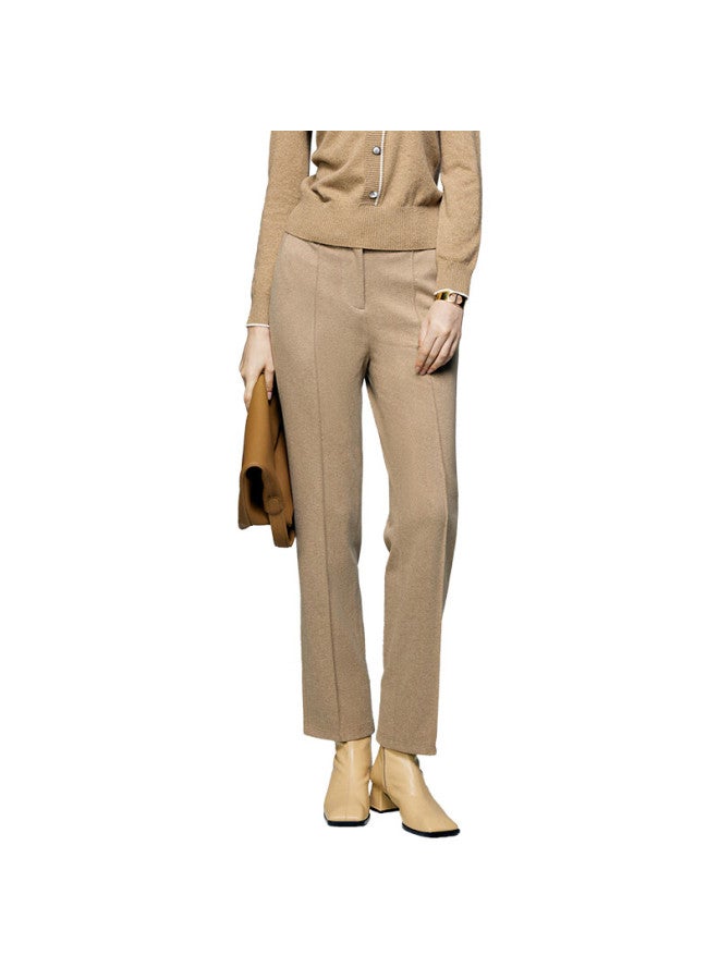 Yanyee Fashion High-waist Casual Pants For Women Winter Premium Vintage Fleece-lined Cropped Pants Khaki S/36 - Image 3