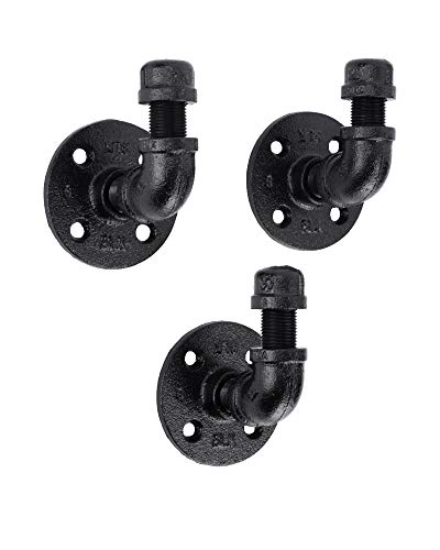 PIPE DECOR Wall Hook Set, Electroplated Black Finish Industrial Pipe and Fittings, Set of 3 - Image 1
