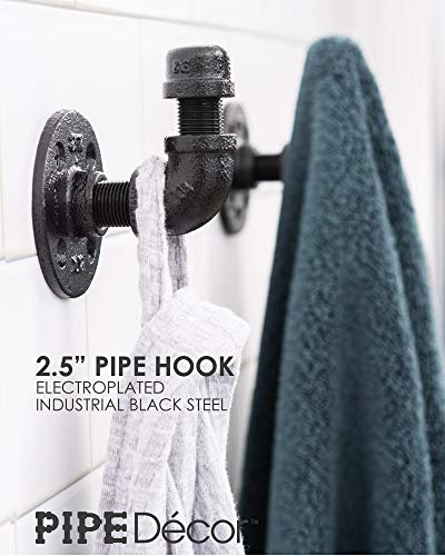 PIPE DECOR Wall Hook Set, Electroplated Black Finish Industrial Pipe and Fittings, Set of 3 - Image 2