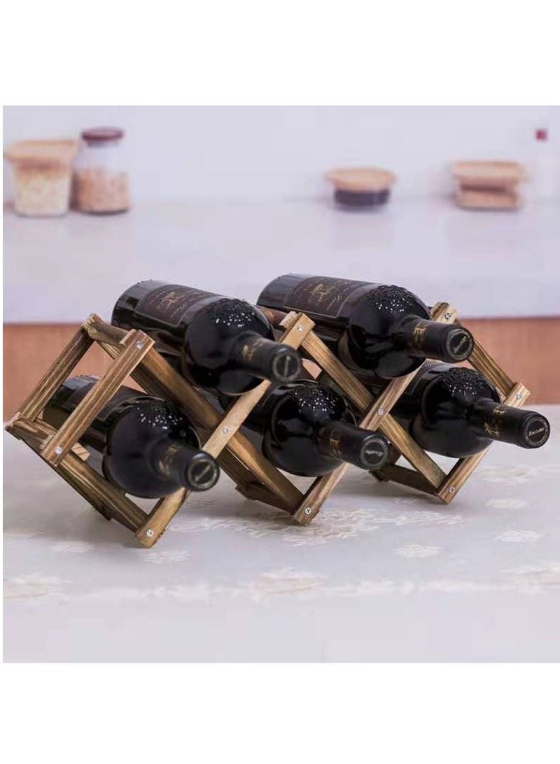 FFD Foldable Wooden Wine Rack Free Standing Countertop 5 Bottles Capacity Wine Holder Folding Wood Bottle Storage Rack Display Shelves For Home Kitchen Bar Cabinet Pantry  - Image 2