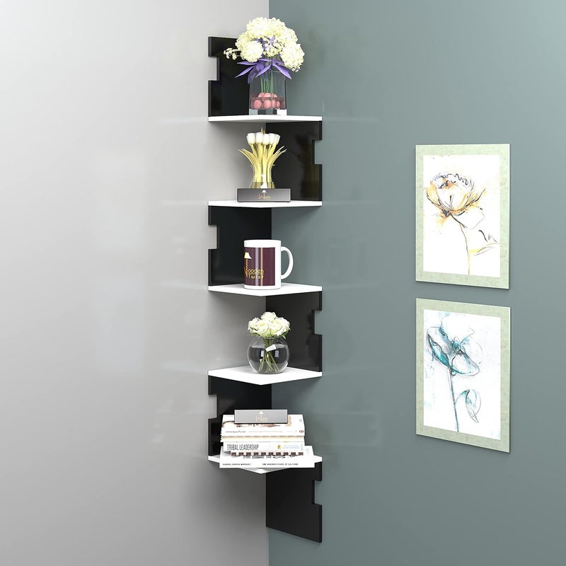 Onlineshoppee Zig Zag Alzak Floating Corner Shelves Black White