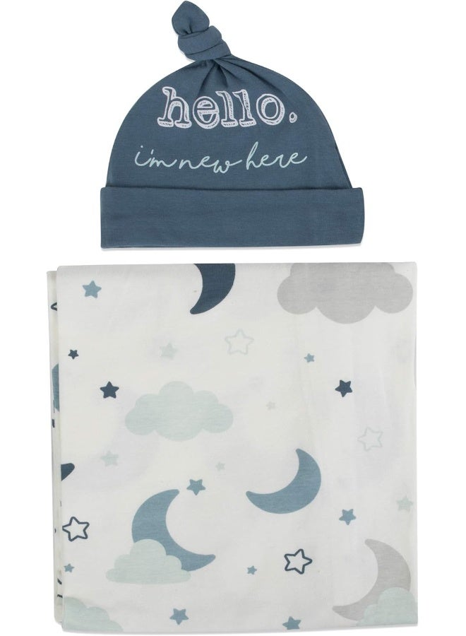 Baby Essentials Baby Essentials (Starry) - Soft Cotton Swaddle Wrap Blanket with Matching Hat or Headband Cap Set for Newborns and Infants (Starry)  - Image 2