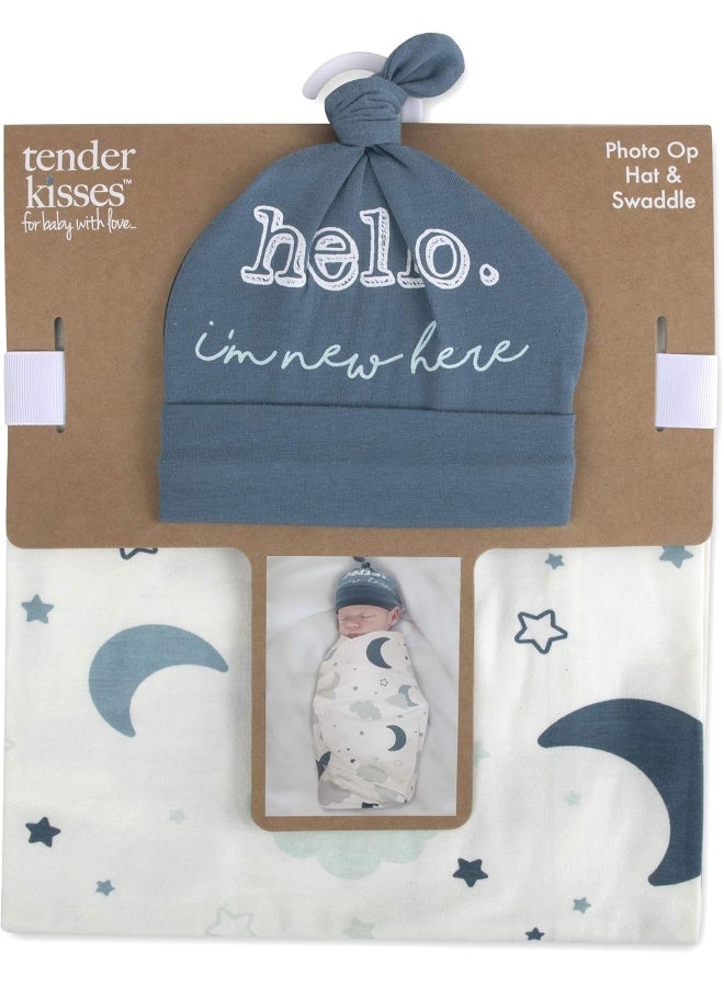 Baby Essentials Baby Essentials (Starry) - Soft Cotton Swaddle Wrap Blanket with Matching Hat or Headband Cap Set for Newborns and Infants (Starry)  - Image 1