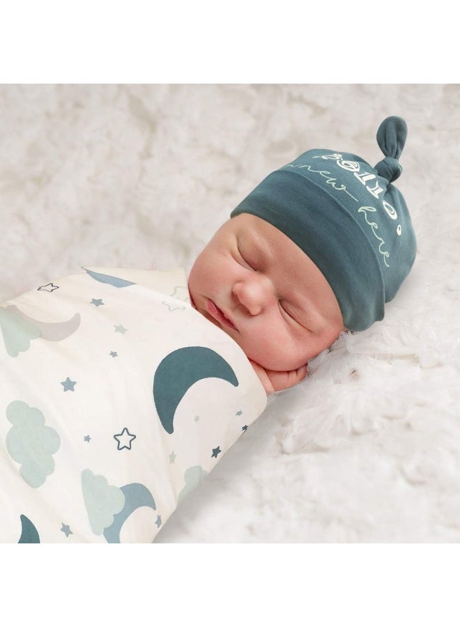 Baby Essentials Baby Essentials (Starry) - Soft Cotton Swaddle Wrap Blanket with Matching Hat or Headband Cap Set for Newborns and Infants (Starry)  - Image 3