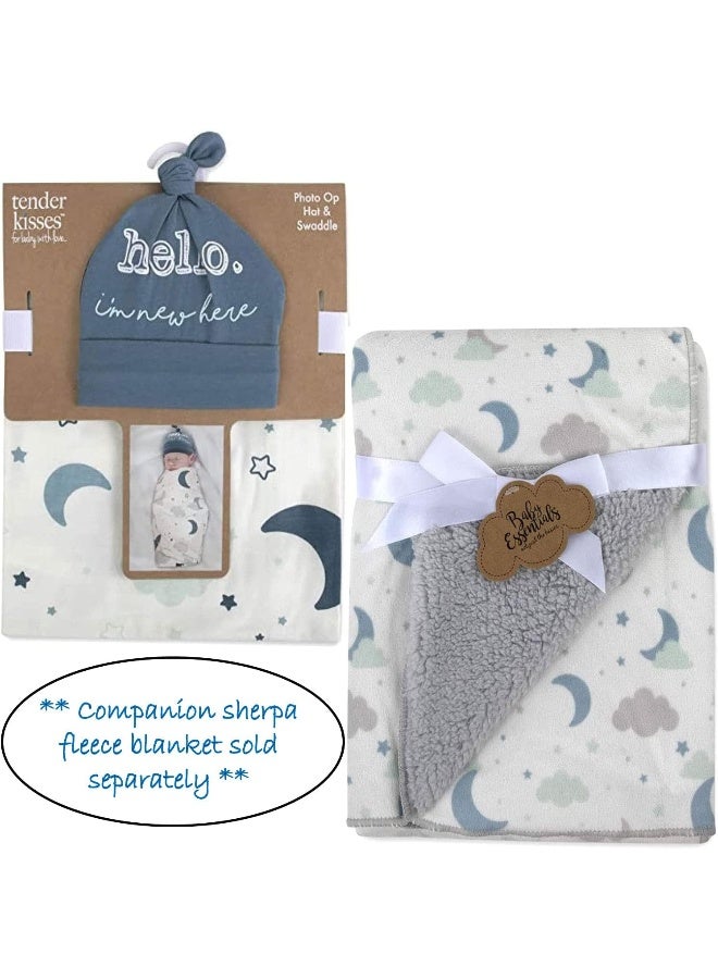 Baby Essentials Baby Essentials (Starry) - Soft Cotton Swaddle Wrap Blanket with Matching Hat or Headband Cap Set for Newborns and Infants (Starry)  - Image 4