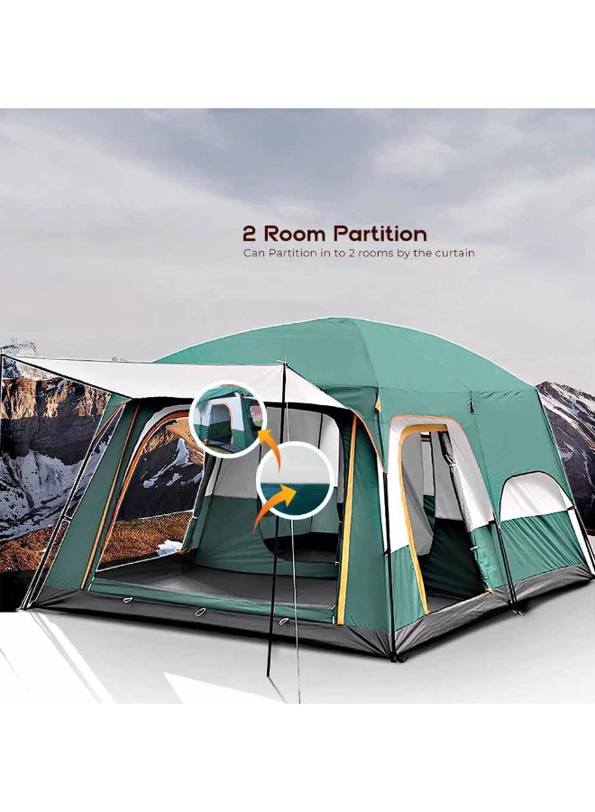 توبيز خيمة توبي الجديدة للتخييم الخارجي بطبقتين، تتسع من 6 إلى 8 أشخاص، غرفة نوم وغرفة معيشة، كابينة عائلية (أخضر) - Image 1