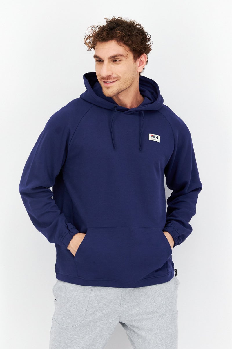 FILA Men Sportswear Fit Hood With Drawstring Long Sleeve Outdoor Hoodies, Navy Blue - Image 1