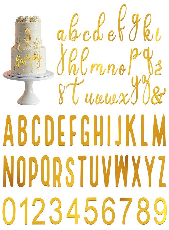 Qulkws 124 PCS Gold 0-9 Number Cakes Toppers, Custom Name Cake Topper Acrylic Letters, Acrylic Alphanumeric Cake Topper with A-Z Letter Cakes Decoration Pick for Wedding Birthday Party - Image 1