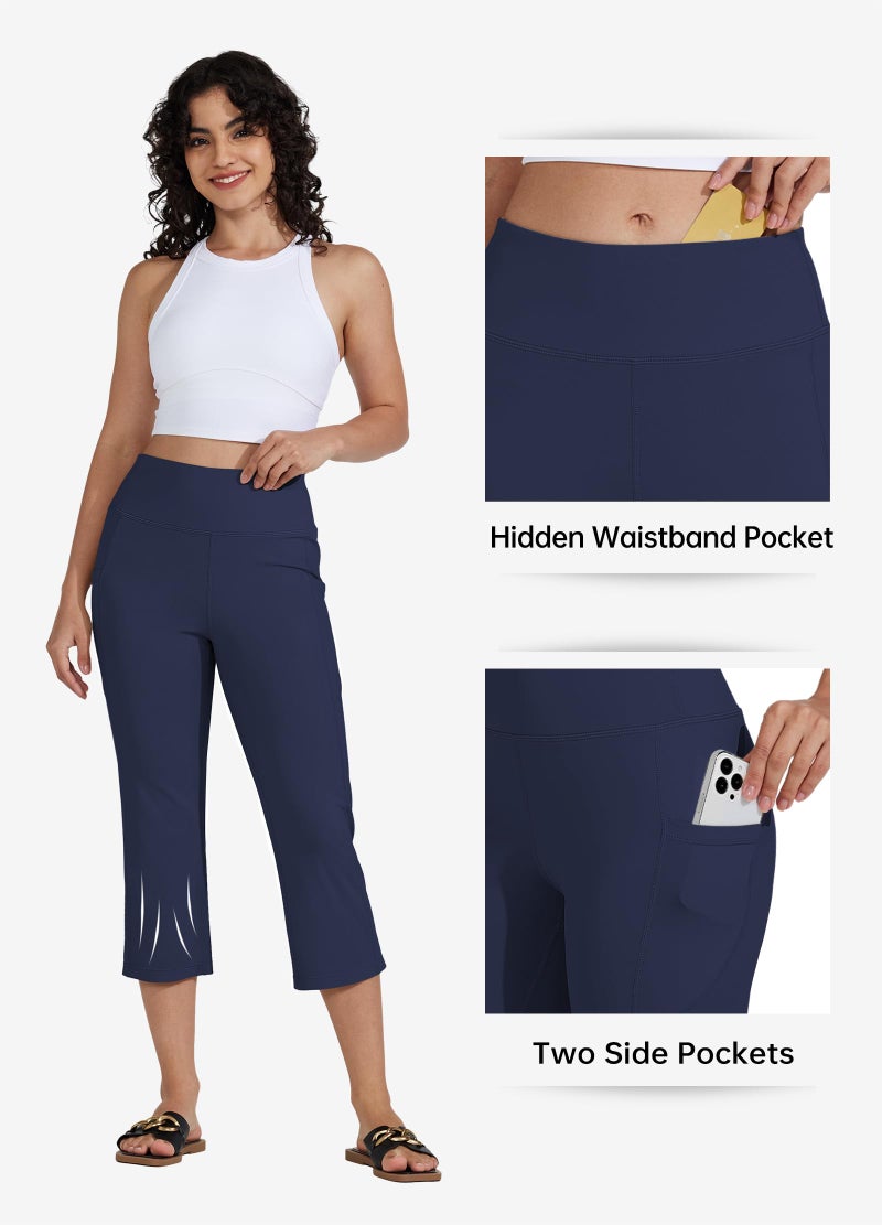 Willit سروال اليوغا النسائي من ويليت بخصر مرتفع، ليجنز قصير، ساق مستقيم، رياضي، لتمارين اللياقة البدنية 21" أزرق داكن L - Image 4