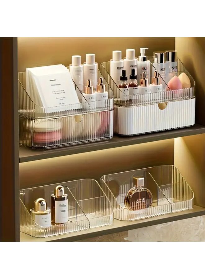 White And Transparent Drawer Box Bathroom Organizer With Compartments for Countertop Vanity Skincare And Makeup Storage Space Saving Cabinet Organizer Easy To Clean No Installation Needed Modern Minimalist Design - Image 1
