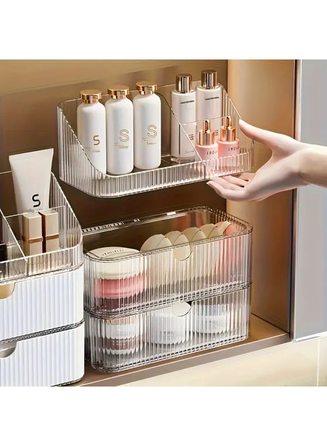 White And Transparent Drawer Box Bathroom Organizer With Compartments for Countertop Vanity Skincare And Makeup Storage Space Saving Cabinet Organizer Easy To Clean No Installation Needed Modern Minimalist Design - Image 2