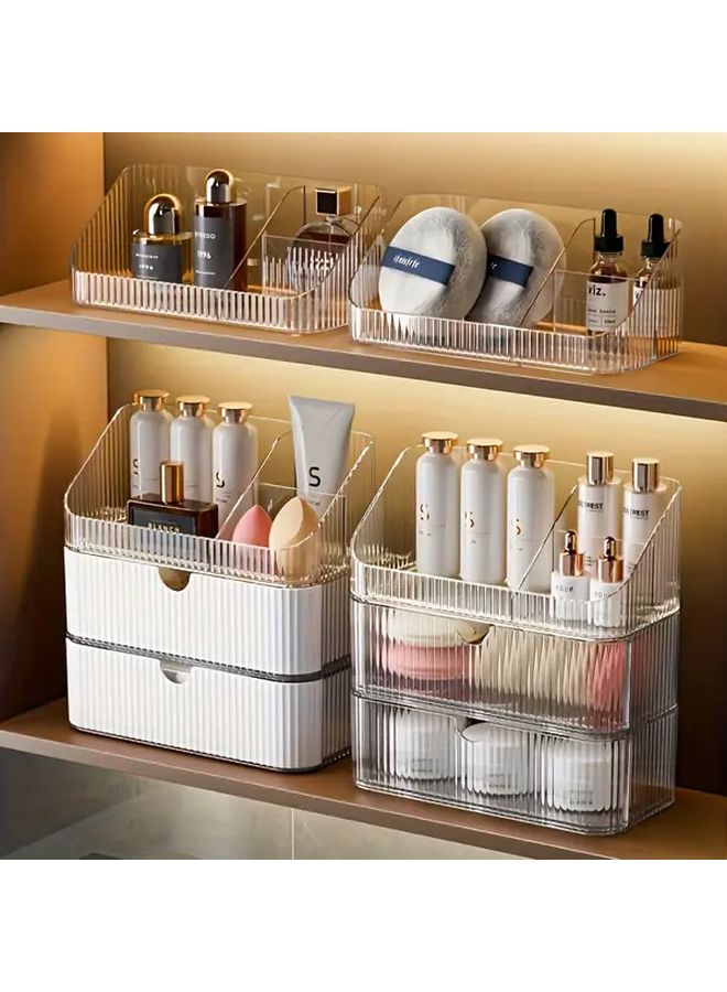 White And Transparent Drawer Box Bathroom Organizer With Compartments for Countertop Vanity Skincare And Makeup Storage Space Saving Cabinet Organizer Easy To Clean No Installation Needed Modern Minimalist Design - Image 5