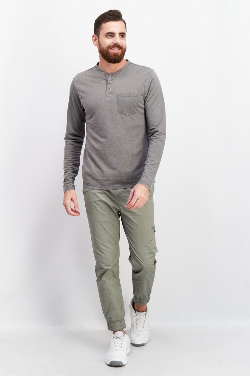 Sovereign Code Men Crew Neck Long Sleeves Washed T-Shirt, Charcoal - Image 2