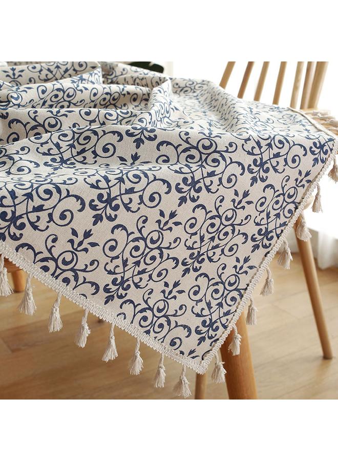 Bluejw Cloth Dad New Chinese Style Retro Blue And White Porcelain Cotton Linen Ins Rectangular Dining Table Tablecloth Tassel Table Mat Coffee Table Tablecloth - Image 4