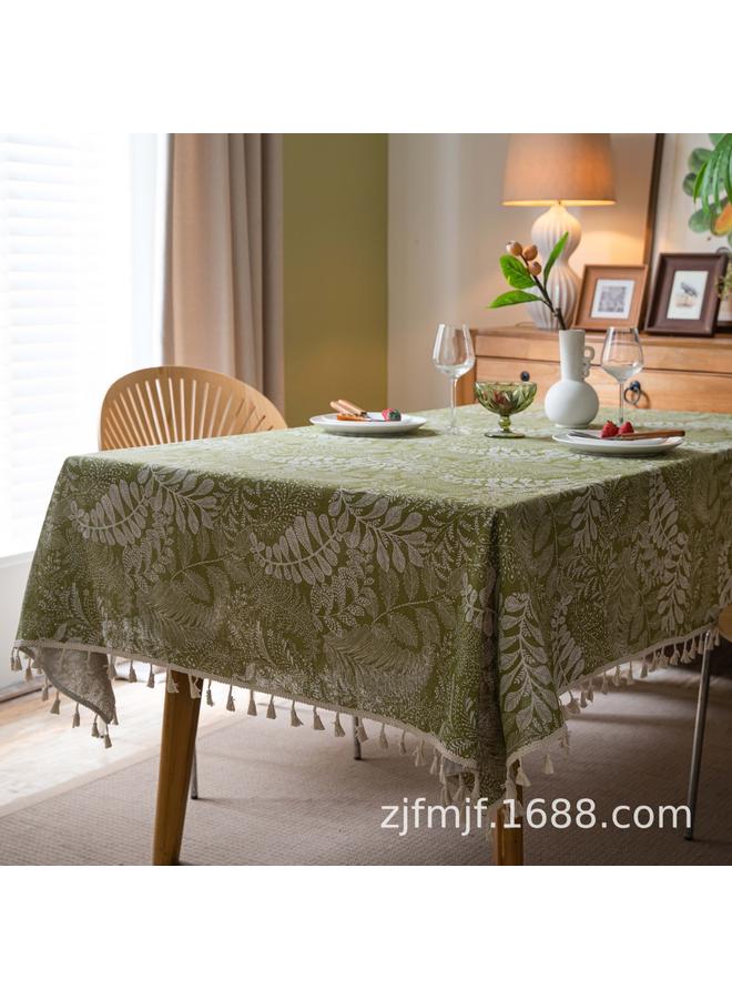 Bluejw Cloth Dad New Chinese Style Retro Blue And White Porcelain Cotton Linen Ins Rectangular Dining Table Tablecloth Tassel Table Mat Coffee Table Tablecloth - Image 1