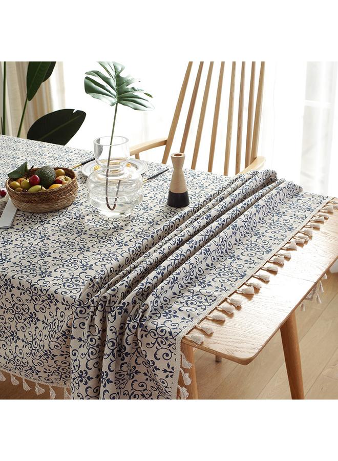 Bluejw Cloth Dad New Chinese Style Retro Blue And White Porcelain Cotton Linen Ins Rectangular Dining Table Tablecloth Tassel Table Mat Coffee Table Tablecloth - Image 2