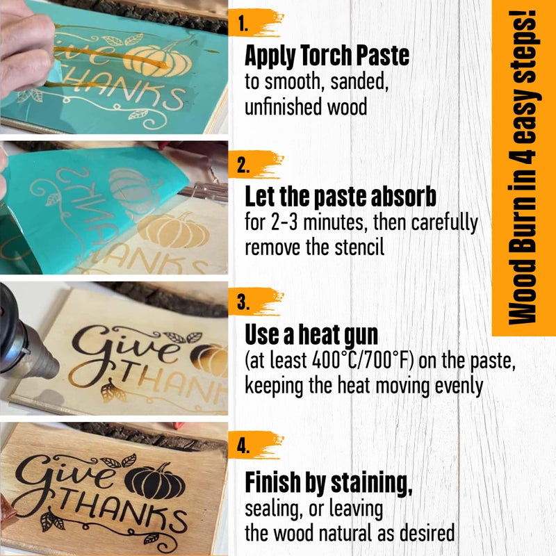 Torch Paste - The Original Wood Burning Paste | Made in USA | Heat Activated Non-Toxic Paste for Crafting & Stencil Wood Burning | Accurately & Easily Burn Designs on Wood, Canvas, Denim & More | 3 OZ - Image 4