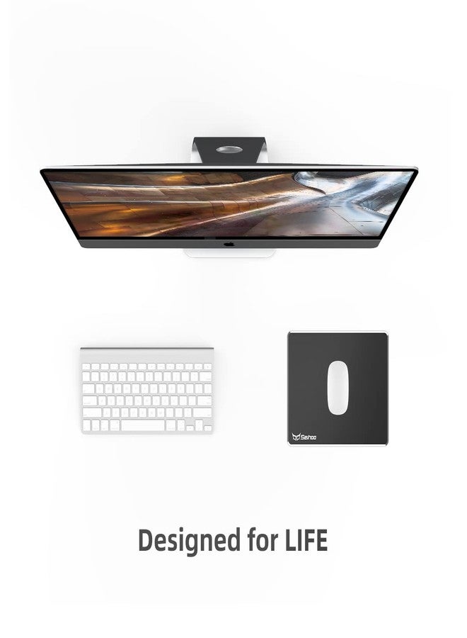 سيهو لوحة ماوس معدنية من الألومنيوم من سيهو، صلبة ممتازة، ذات وجهين، مقاومة للماء، فائقة النعومة، لوازم مكتبية، لوحة ماوس سريعة ودقيقة للتحكم في المكتب والألعاب على الكمبيوتر المحمول (أسود، 9.45 × 7.87 بوصة) - Image 2