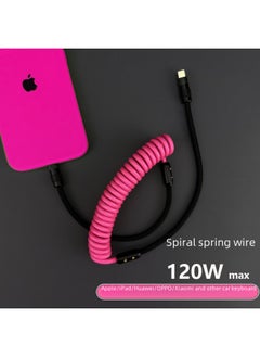 Generic Color Matching Spring Data Cable For Apple For Iphone For Huawei For Xiaomi And Other Mobile Phones Fast Charging Car Keyboard-Color:USB-For Iphone 12W-Model:Color Matching Spring Bright Powder + Black (Black Aluminum Shell)  - Image 2
