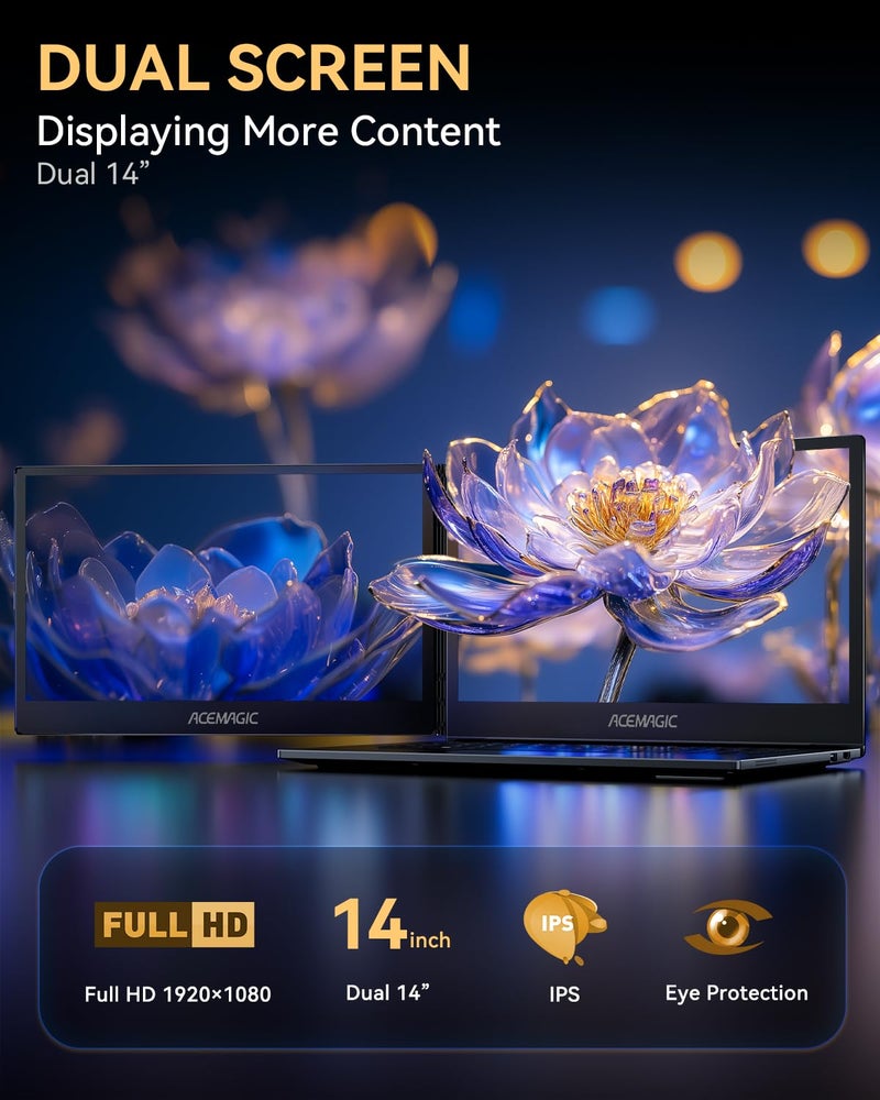 ACEMAGIC Dual Screen Laptop Computer 14" Dual Screen laptop with i7 processor, Convertible Screen Laptop. Windows 11 Business Laptop, 16GB RAM 1TB SSD, WIFI-6, Metal Shell, Webcam, Type-C, USB3.2, HDMI, Black - Image 4